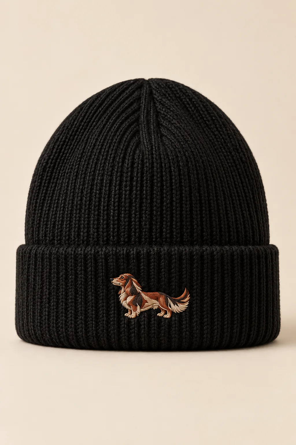 Sort lue med dachshundbroderi